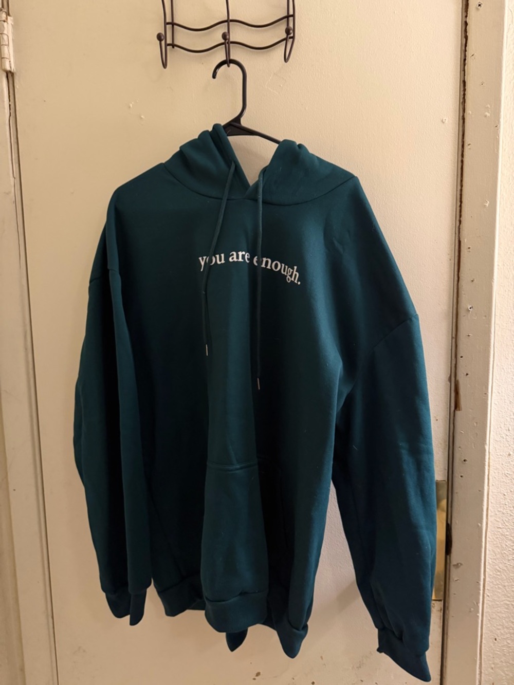 Men's Teal Pullover Hoodie with 'you are enough.' Chest Print